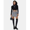 imageEXLURA Womens Button Bodycon Mini Skirt Sexy Night Club High Waist Elastic Y2K Trendy Short Plaid SkirtsGrey Pink