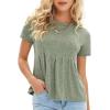 imageEXLURA Womens Summer Crewneck Short Tshirts Pleated Cropped Top Beach Vacation Outfit Business Casual Tops Trendy Blouse 2025Grey Green