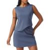 imageEXLURA Womens Summer 2 Piece Short Skirt Sets Sleeveless Top and Tennis Skorts Dressy Cotton Matching Sweatsuits Outfits 2025Navy Blue