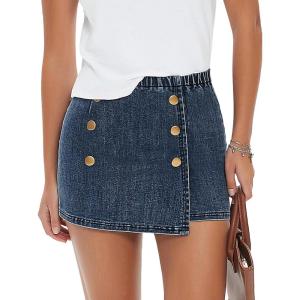 imageEXLURA Womens Button Bodycon Mini Skirt Sexy Night Club High Waist Elastic Y2K Trendy Short Plaid SkirtsDenim Blue
