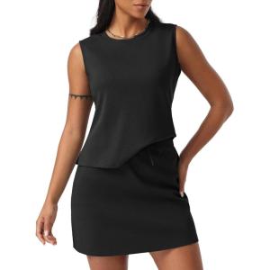 imageEXLURA Womens Summer 2 Piece Short Skirt Sets Sleeveless Top and Tennis Skorts Dressy Cotton Matching Sweatsuits Outfits 2025Black