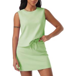 imageEXLURA Womens Summer 2 Piece Short Skirt Sets Sleeveless Top and Tennis Skorts Dressy Cotton Matching Sweatsuits Outfits 2025Mint Green