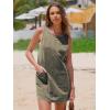 imageEXLURA Womens Sleeveless Denim Dress Casual Summer Crewneck A Line Overall Mini Dress Jean Jumper Pinafore with Pockets 2025Army Green