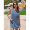imageEXLURA Womens Sleeveless Denim Dress Casual Summer Crewneck A Line Overall Mini Dress Jean Jumper Pinafore with Pockets 2025Blue