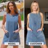 imageEXLURA Womens Sleeveless Denim Dress Casual Summer Crewneck A Line Overall Mini Dress Jean Jumper Pinafore with Pockets 2025Blue