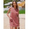 imageEXLURA Womens Sleeveless Denim Dress Casual Summer Crewneck A Line Overall Mini Dress Jean Jumper Pinafore with Pockets 2025Dusty Pink