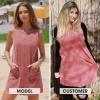 imageEXLURA Womens Sleeveless Denim Dress Casual Summer Crewneck A Line Overall Mini Dress Jean Jumper Pinafore with Pockets 2025Dusty Pink