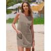 imageEXLURA Womens Sleeveless Denim Dress Casual Summer Crewneck A Line Overall Mini Dress Jean Jumper Pinafore with Pockets 2025Khaki