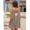 imageEXLURA Womens Sleeveless Denim Dress Casual Summer Crewneck A Line Overall Mini Dress Jean Jumper Pinafore with Pockets 2025Khaki