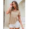 imageEXLURA Womens Summer Short Sleeve Peplum Babydoll Tops Cute V Neck T Shirts Beach Vacation Cruise Outfits Casual Tunics 2025Apricot