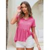 imageEXLURA Womens Summer Short Sleeve Peplum Babydoll Tops Cute V Neck T Shirts Beach Vacation Cruise Outfits Casual Tunics 2025Hot Pink