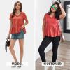 imageEXLURA Womens Summer Short Sleeve Peplum Babydoll Tops Cute V Neck T Shirts Beach Vacation Cruise Outfits Casual Tunics 2025Orange Red