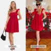 imageEXLURA Womens Summer Square Neck Sleeveless Casual Boho Ruffle Dress 2025 Backless Beach Teen Sundresses with PocketsDark Red