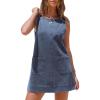 imageEXLURA Womens Sleeveless Denim Dress Casual Summer Crewneck A Line Overall Mini Dress Jean Jumper Pinafore with Pockets 2025Navy Blue