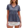 imageEXLURA Womens Summer Short Sleeve Peplum Babydoll Tops Cute V Neck T Shirts Beach Vacation Cruise Outfits Casual Tunics 2025Navy Blue