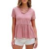 imageEXLURA Womens Summer Short Sleeve Peplum Babydoll Tops Cute V Neck T Shirts Beach Vacation Cruise Outfits Casual Tunics 2025Pink