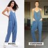 imageEXLURA Womens Casual Summer Jumpsuits 2025 Romper Bib Outfits Beach Vacation Denim Trendy Fashion Overalls with PocketsBlue