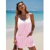 imageEXLURA Womens Summer Casual Sleeveless Romper Dress Loose Cotton Striped Shorts Overalls Jumpsuit Vacation Beach Outfits 2025Pink