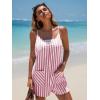 imageEXLURA Womens Summer Casual Sleeveless Romper Dress Loose Cotton Striped Shorts Overalls Jumpsuit Vacation Beach Outfits 2025Red
