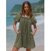 imageEXLURA Womens Summer Denim Short Puff Sleeve Dresses Knit Loose Plus Size Short Mini Dress 2025 Trendy OutfitArmy Green