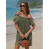 imageEXLURA Womens Summer Denim Short Puff Sleeve Dresses Knit Loose Plus Size Short Mini Dress 2025 Trendy OutfitArmy Green
