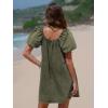 imageEXLURA Womens Summer Denim Short Puff Sleeve Dresses Knit Loose Plus Size Short Mini Dress 2025 Trendy OutfitArmy Green