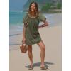 imageEXLURA Womens Summer Denim Short Puff Sleeve Dresses Knit Loose Plus Size Short Mini Dress 2025 Trendy OutfitArmy Green