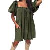 imageEXLURA Womens Summer Denim Short Puff Sleeve Dresses Knit Loose Plus Size Short Mini Dress 2025 Trendy OutfitArmy Green