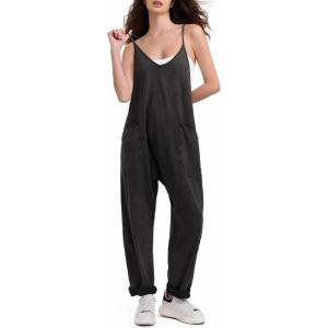 imageEXLURA Womens Casual Summer Jumpsuits 2025 Romper Bib Outfits Beach Vacation Denim Trendy Fashion Overalls with PocketsBlack