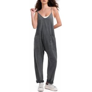 imageEXLURA Womens Casual Summer Jumpsuits 2025 Romper Bib Outfits Beach Vacation Denim Trendy Fashion Overalls with PocketsGrey
