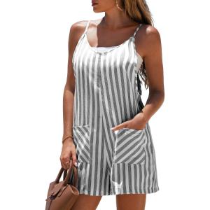 imageEXLURA Womens Summer Casual Sleeveless Romper Dress Loose Cotton Striped Shorts Overalls Jumpsuit Vacation Beach Outfits 2025Black