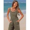 imageEXLURA Women Summer Overalls Denim Loose Fit Wide Leg Bib Jumpsuits Casual Adjustable Baggy Jeans Romper with Pockets 2025Army Green