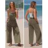 imageEXLURA Women Summer Overalls Denim Loose Fit Wide Leg Bib Jumpsuits Casual Adjustable Baggy Jeans Romper with Pockets 2025Army Green