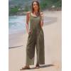 imageEXLURA Women Summer Overalls Denim Loose Fit Wide Leg Bib Jumpsuits Casual Adjustable Baggy Jeans Romper with Pockets 2025Army Green