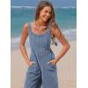 imageEXLURA Women Summer Overalls Denim Loose Fit Wide Leg Bib Jumpsuits Casual Adjustable Baggy Jeans Romper with Pockets 2025Blue