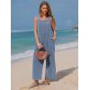 imageEXLURA Women Summer Overalls Denim Loose Fit Wide Leg Bib Jumpsuits Casual Adjustable Baggy Jeans Romper with Pockets 2025Blue