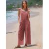 imageEXLURA Women Summer Overalls Denim Loose Fit Wide Leg Bib Jumpsuits Casual Adjustable Baggy Jeans Romper with Pockets 2025Date Red