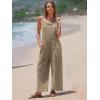 imageEXLURA Women Summer Overalls Denim Loose Fit Wide Leg Bib Jumpsuits Casual Adjustable Baggy Jeans Romper with Pockets 2025Khaki