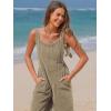 imageEXLURA Women Summer Overalls Denim Loose Fit Wide Leg Bib Jumpsuits Casual Adjustable Baggy Jeans Romper with Pockets 2025Khaki