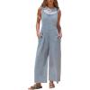 imageEXLURA Women Summer Overalls Denim Loose Fit Wide Leg Bib Jumpsuits Casual Adjustable Baggy Jeans Romper with Pockets 2025Light Blue