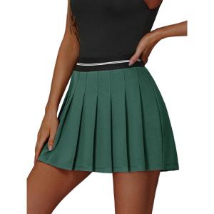 imageEXLURA Womens Mini Pleated Skirts High Waist Stretchy School Girl Outfit A Line Golf Tennis Skirt Skort Lining Shorts 2024Dark Green