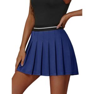 imageEXLURA Womens Mini Pleated Skirts High Waist Stretchy School Girl Outfit A Line Golf Tennis Skirt Skort Lining Shorts 2024Navy Blue