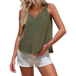imageEXLURA Womens Summer Tank Tops Casual V Neck Knotted Sleeveless Cami Blouses Fashion Cute Shirts Beach Vacation 2025Army Green