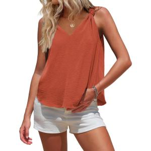 imageEXLURA Womens Summer Tank Tops Casual V Neck Knotted Sleeveless Cami Blouses Fashion Cute Shirts Beach Vacation 2025Caramel
