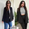 imageEXLURA Womens Business Casual Blazers Lightweight Long Sleeve Knit Lapel Loose Fit Work Office Suit Jackets with Pocket 2025Black
