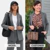 imageEXLURA Womens Business Casual Blazers Lightweight Long Sleeve Knit Lapel Loose Fit Work Office Suit Jackets with Pocket 2025Dark Grey