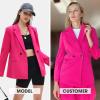 imageEXLURA Womens Business Casual Blazers Lightweight Long Sleeve Knit Lapel Loose Fit Work Office Suit Jackets with Pocket 2025Dusty Red