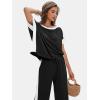 imageEXLURA Womens Summer 2 Piece Outfits Color Block Short Sleeve Tops Tracksuit Wide Leg Pants Matching Set Lounge Sets 2025Black