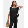 imageEXLURA Womens Summer 2 Piece Outfits Color Block Short Sleeve Tops Tracksuit Wide Leg Pants Matching Set Lounge Sets 2025Black