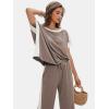 imageEXLURA Womens Summer 2 Piece Outfits Color Block Short Sleeve Tops Tracksuit Wide Leg Pants Matching Set Lounge Sets 2025Coffee